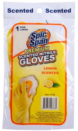 Spic And Span Lemon Scented Nitrile Heavy Weight Premium Reusable Gloves Large