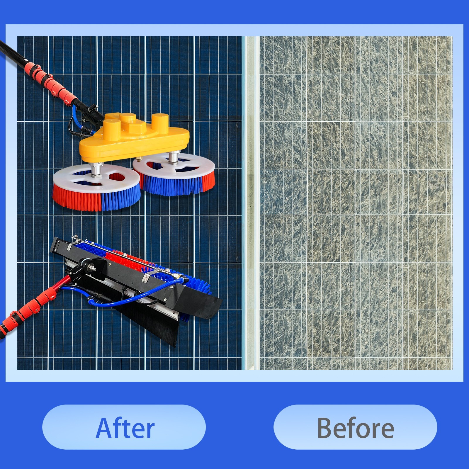 24ft solar panel cleaning brush with replaceable head brush Water Fed Rod Kit