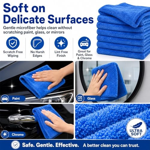 Pcs Microfiber Towels for Cars, 500 GSM Edgeless 16 x 16 Inch 30 Dark Blue