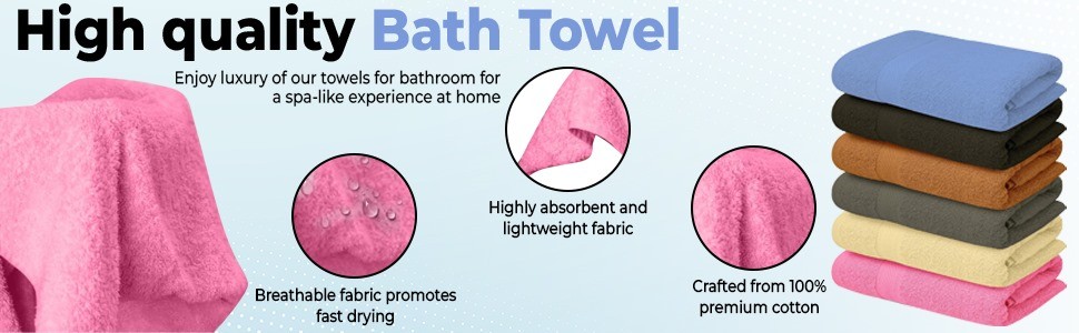 100% Cotton Bath Towels-27x54inch – 6 Pack Shower Towels – Light Weight, Ultra