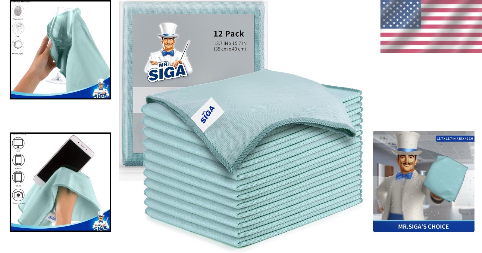 Ultra Fine Green Microfiber Cloths, 12 Pack – Ideal for All Delicate Surfaces
