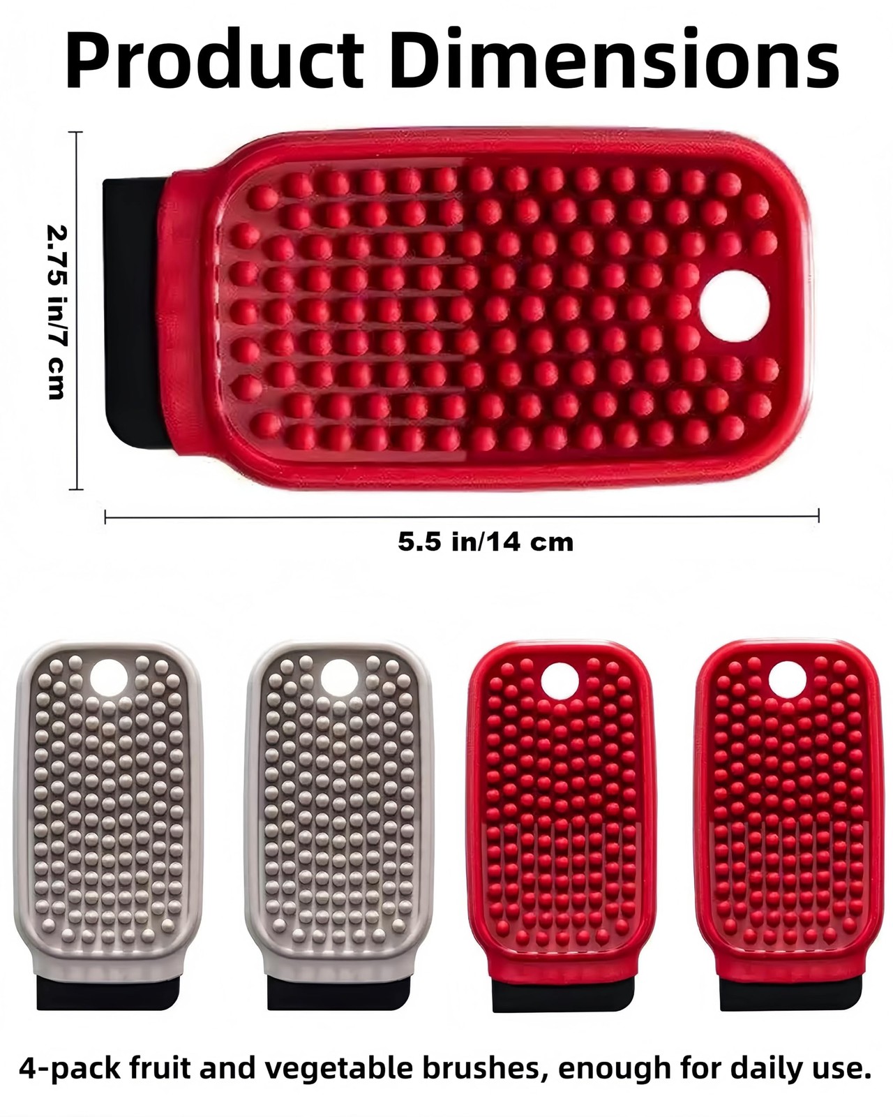 Potato Scrubber Brush 4 Pack Vegetable Brushes Multi-Functional Red and Gray