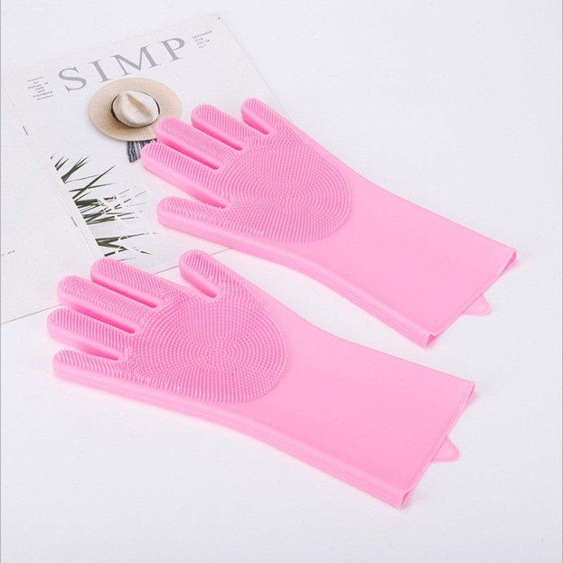 1Pair Dishwashing Gloves Waterproof Silicone Cleaning Scrubber Kitchen Tools USA