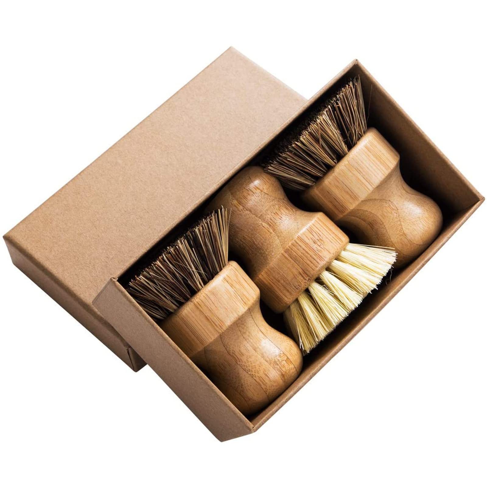 Palm Pot Brush- Bamboo Round 3 Packs Mini Dish 3 Count (Pack of 1), White