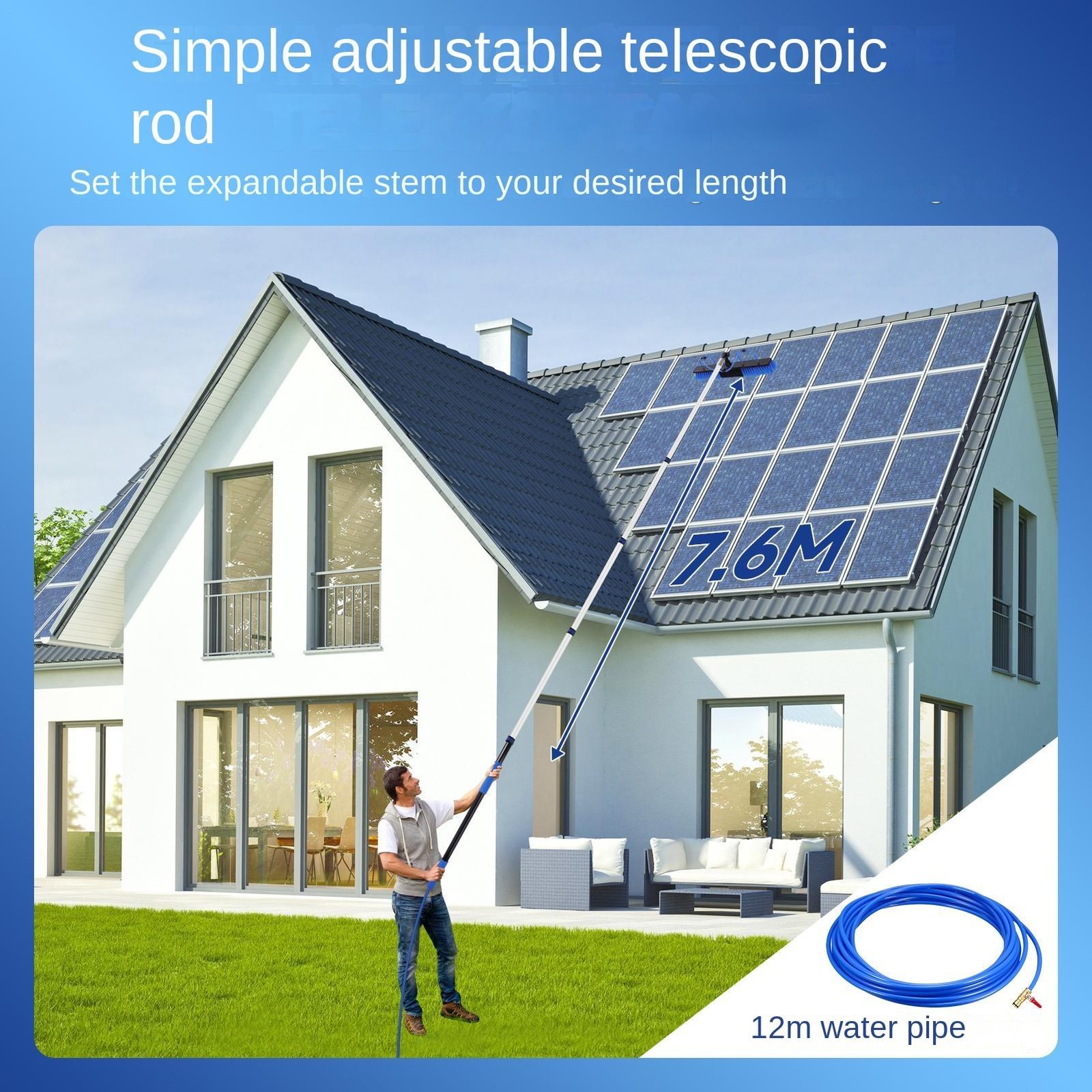 Solar Panel Cleaning Kit with 16 ft Water Fed Pole and Brush System