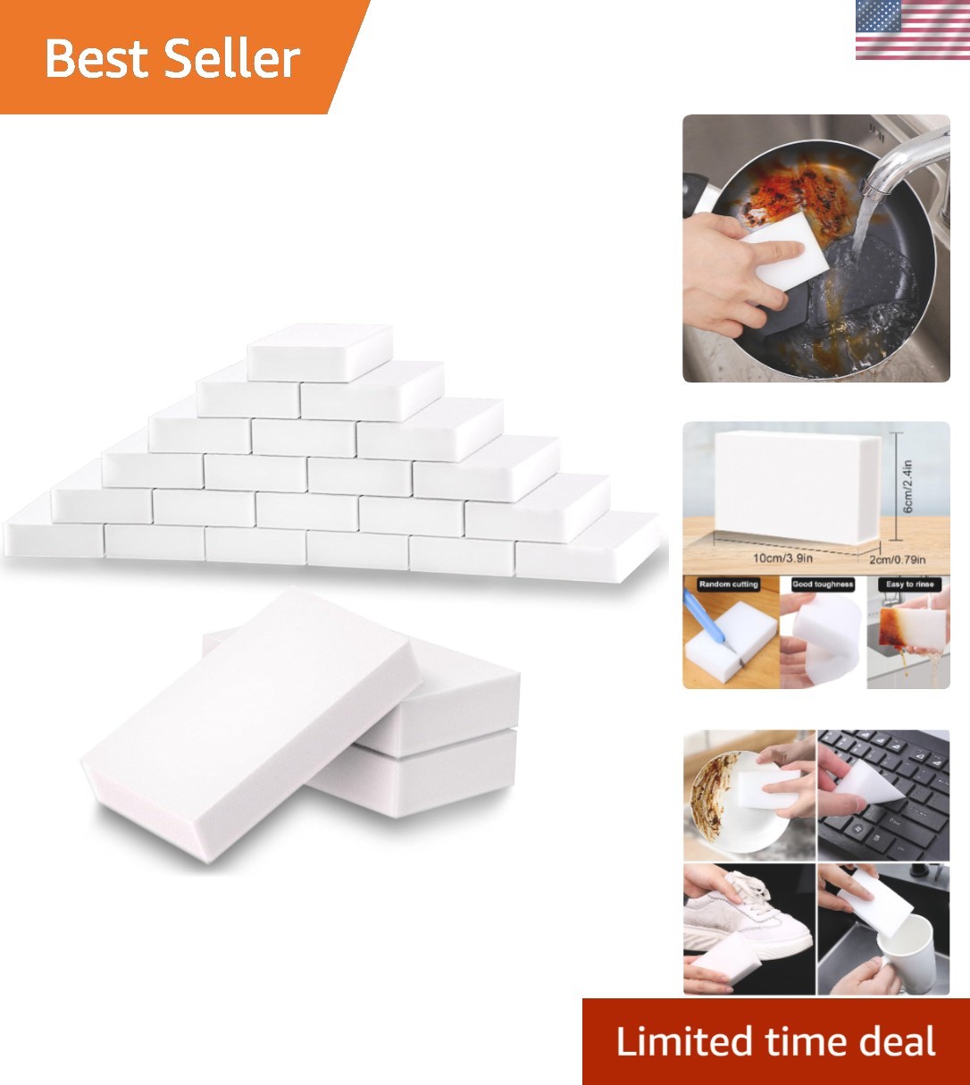 50 Count High-Performance Melamine Cleaner Sponges – Tear Resistant & Versatile