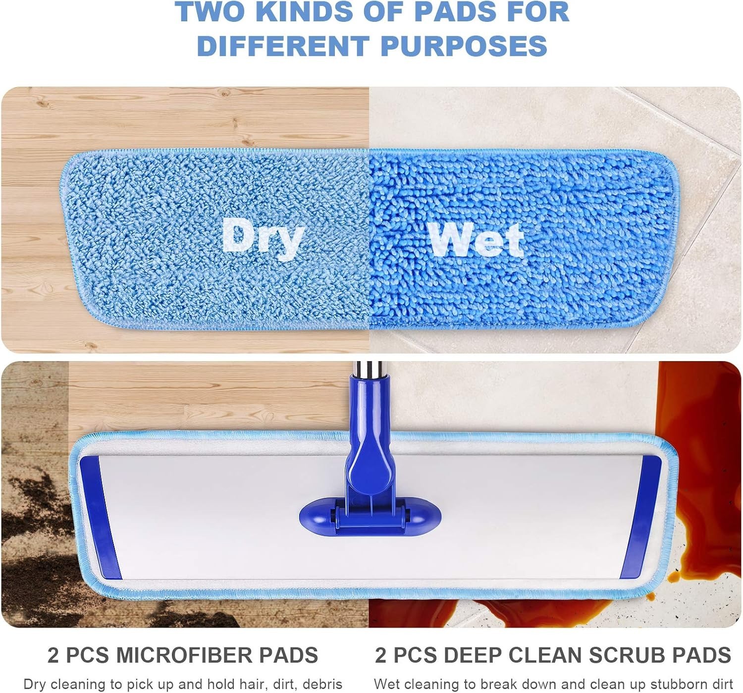 18″ Professional Microfiber Mop with Adjustable Stainless Steel Handle & 4 Pads