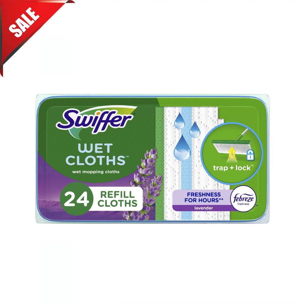 Swiffer Sweep + Mop, Wet Pads Refill, Cleaning Cloths, Lavender, 24 Count