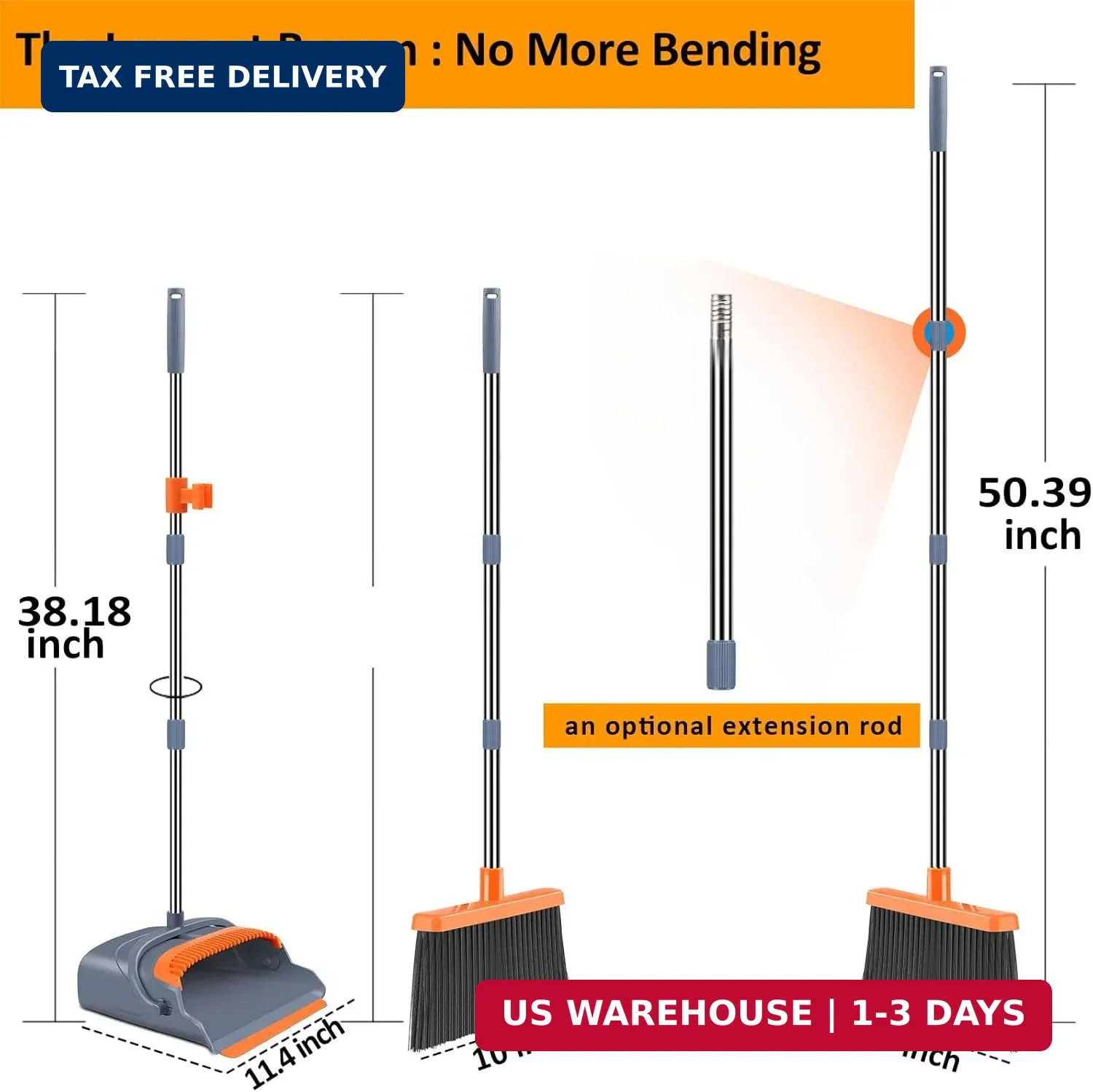 Upgrade Broom and Dustpan Set, Self-Cleaning with Dustpan Teeth, Indoor&Outdoor