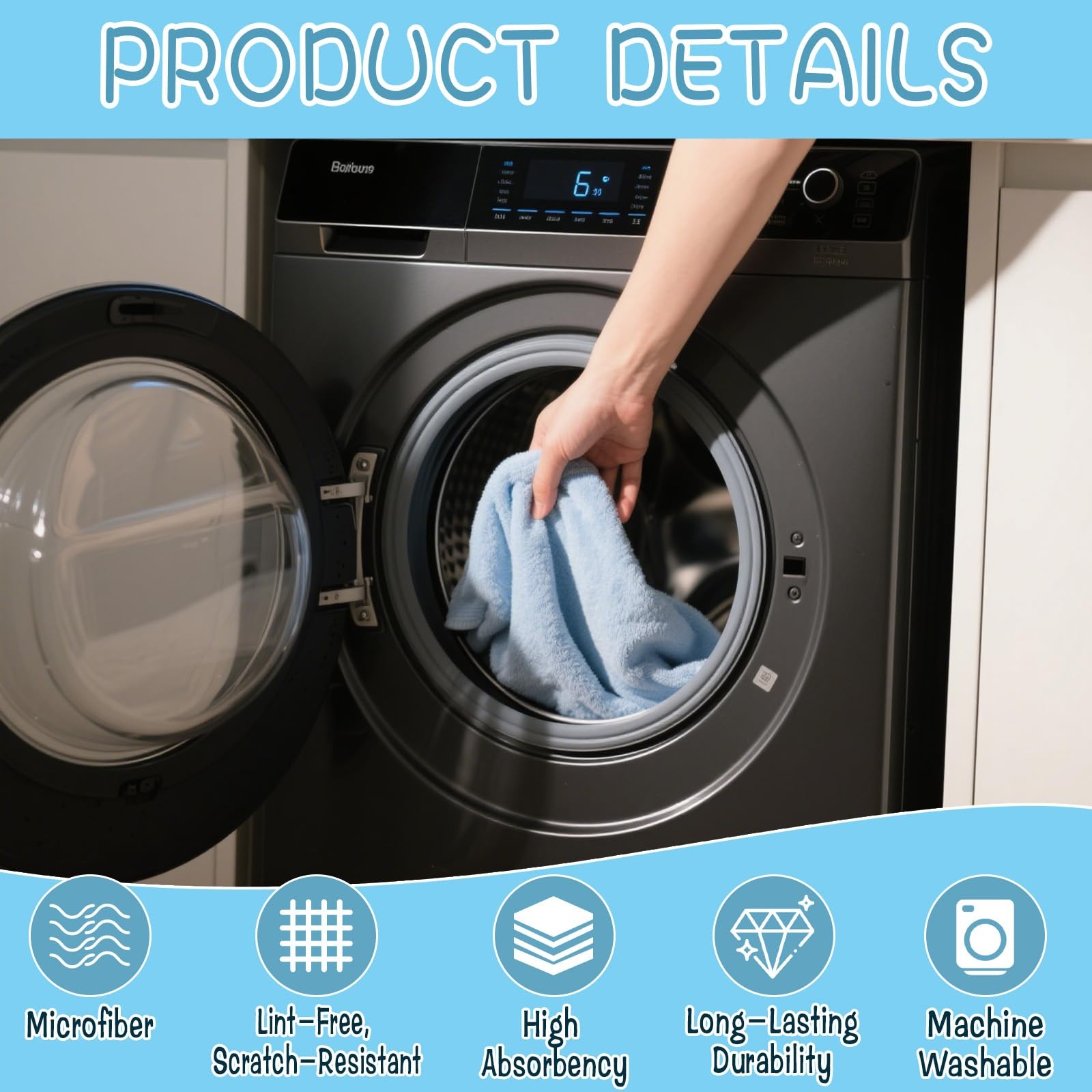 6 Pack Extra Large Microfiber Cleaning Cloths 20″x30″, Lint-Free Reusable Tow…