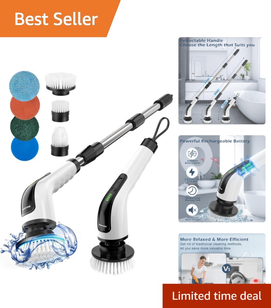 Advanced Cordless Spin Scrubber with Adjustable Length and Dual Speed Settings