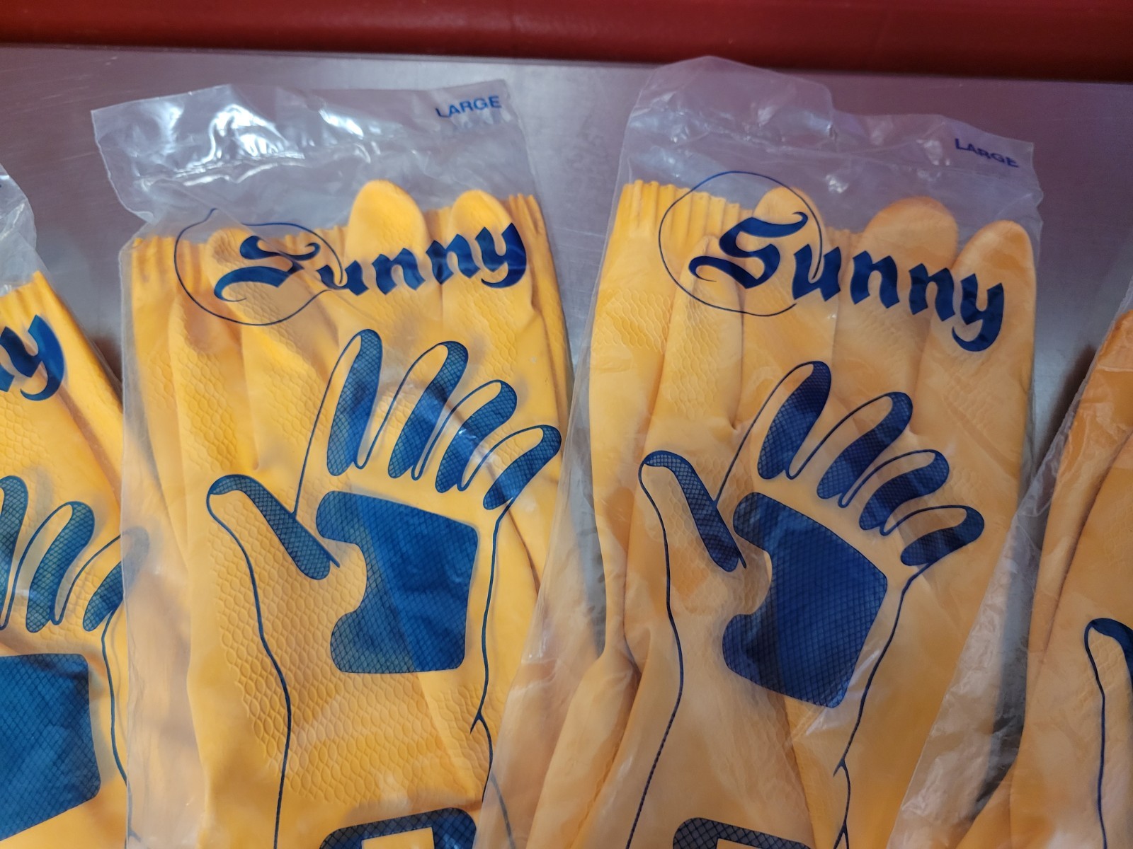 Vtg ~ SUNNY ~ Rubber Gloves ~ NOS Yellow Longer Cuff ~ Large ~ Dishwash Cleaning