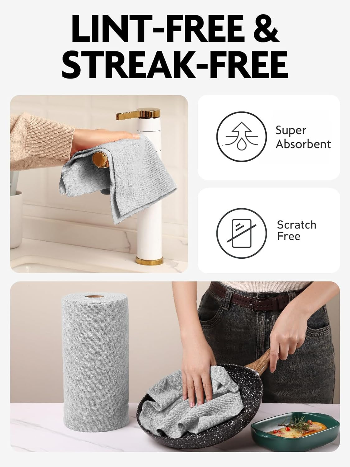 Microfiber Cleaning Cloth Roll -75 Pack, Tear Away Microfiber Towels, 12″ X 12″,