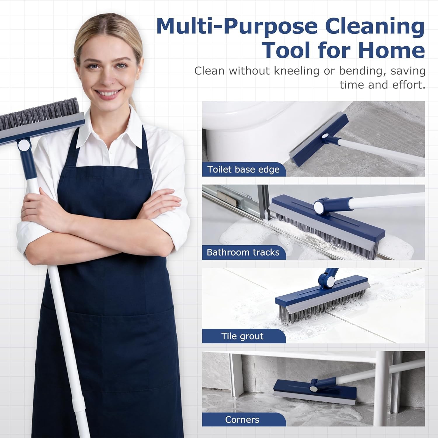 Grout Brush with Long Handle, Grout Cleaner Brush for Tile Floors, Stiff