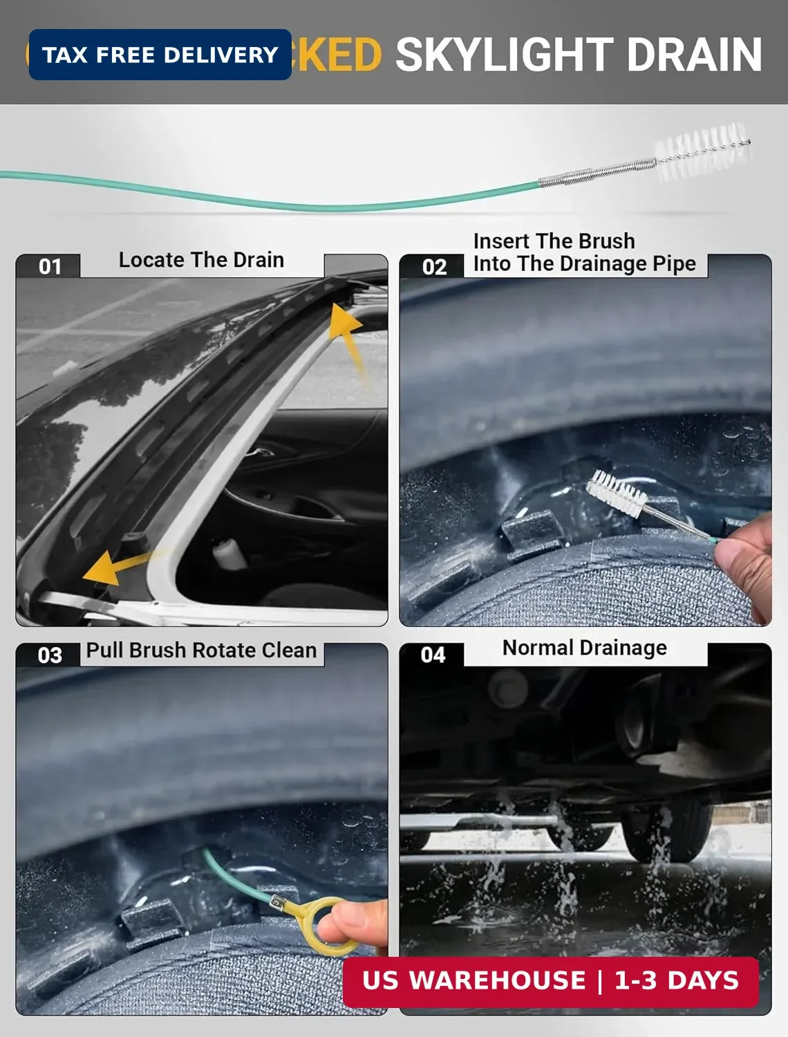 Upgraded Auto Sunroof Drain Cleaning Tool, 120 Inch Long Flexible Drain Brush Pi