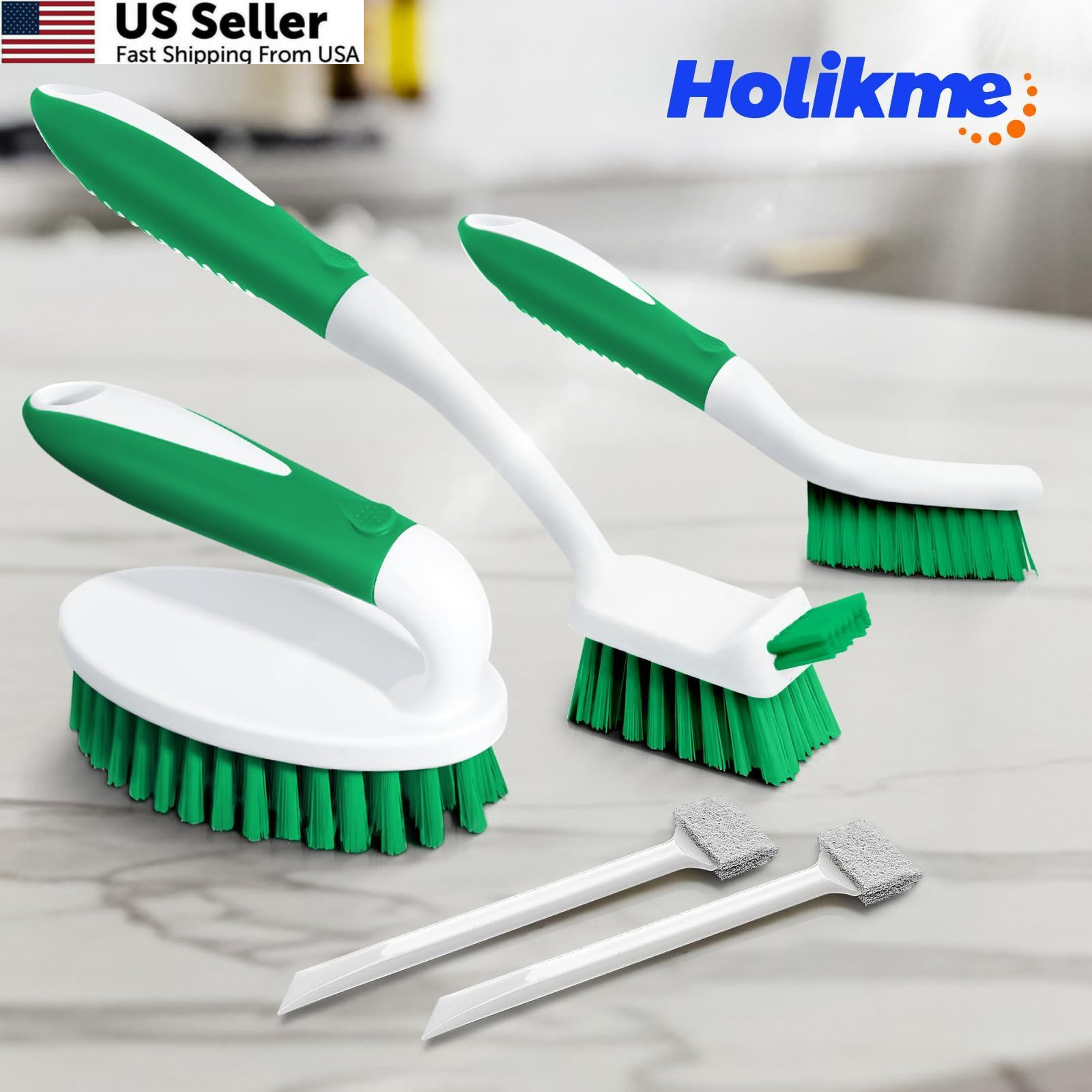 Holikme Cleaning Brush Set for Household Use, Scrub Brush, 5 Pack, Green