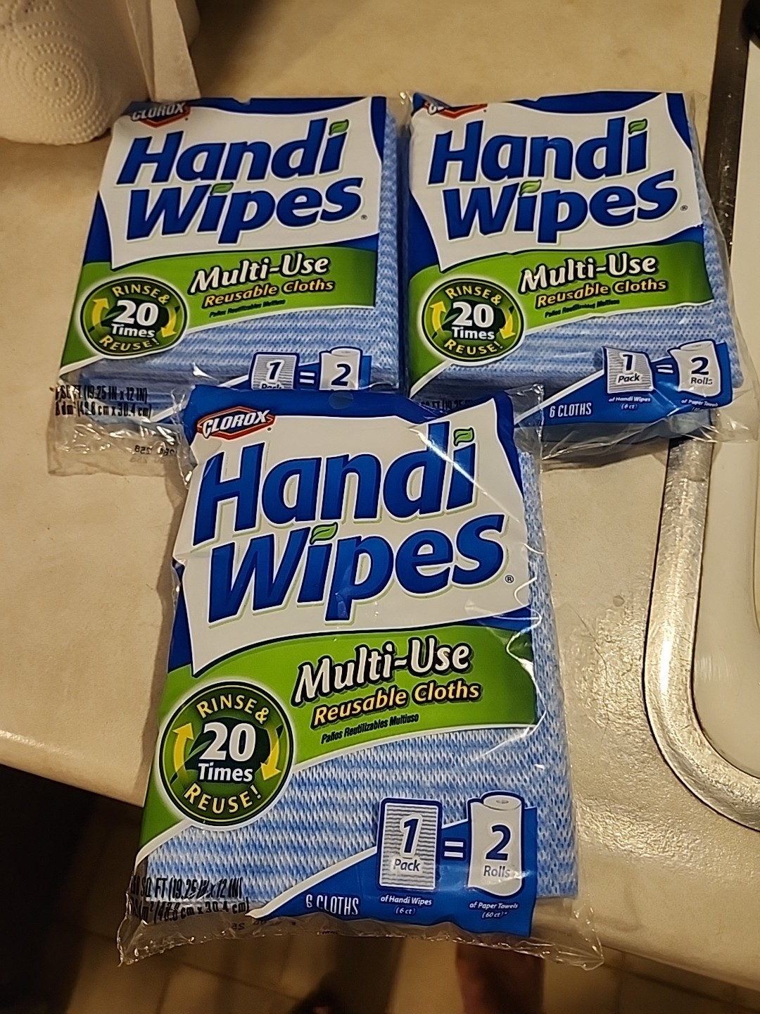 (3) Clorox Handi Wipes Multi-Use Reusable Cloths 6 Count
