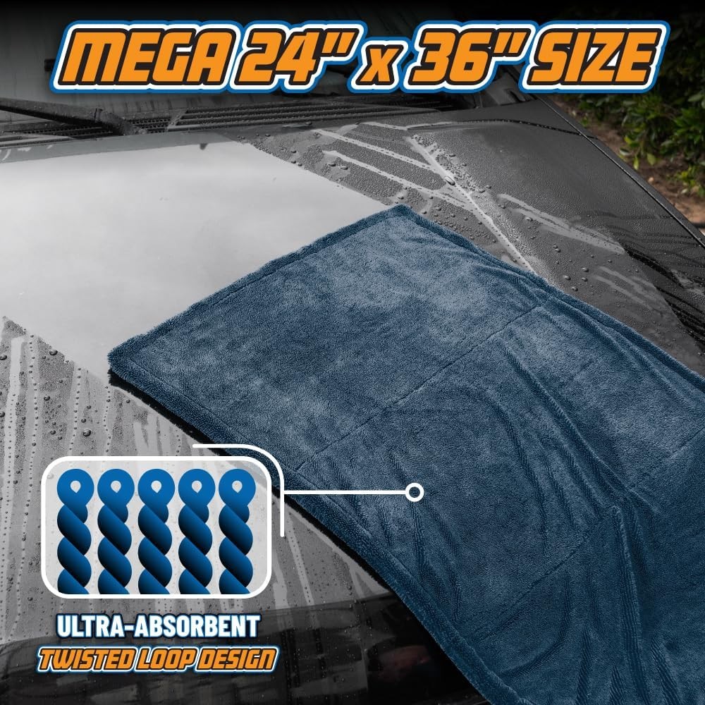 Chemical Guys Megalodon Microfiber Drying Towel with Twisted Loop Technology, Su