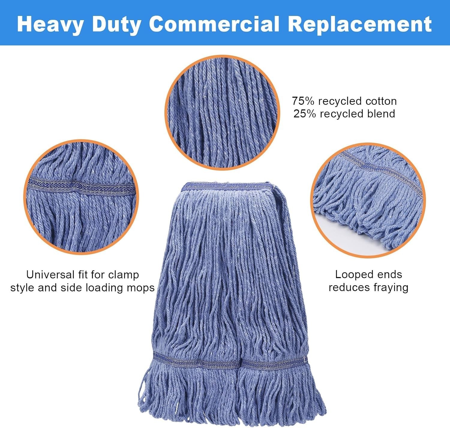 Commercial Mop Head Replacement Heavy Duty Cotton Looped End String Mop Blue …