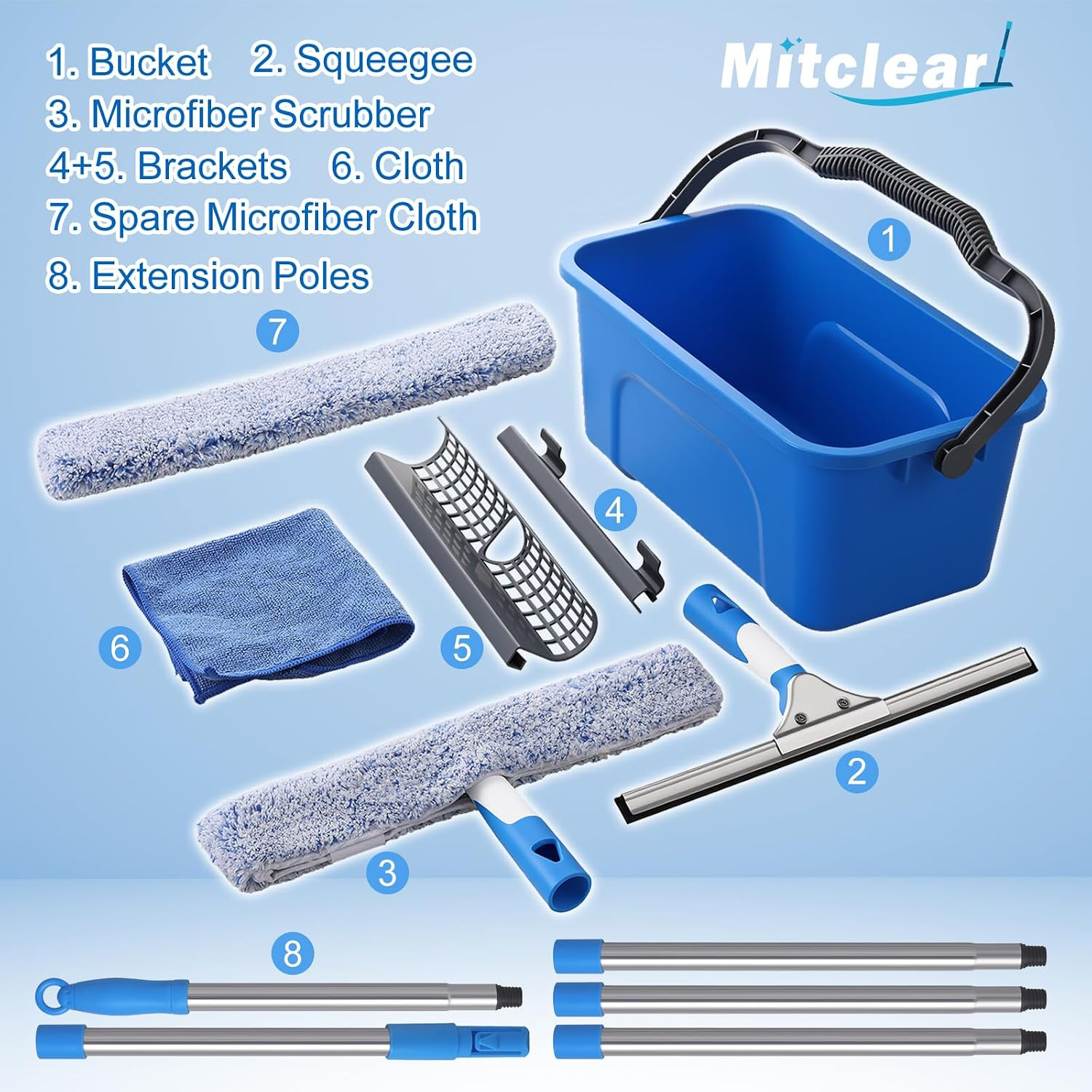 Professional Window Cleaning Kit with Bucket 3 Gallon, 14″ Window Squeegee Micro