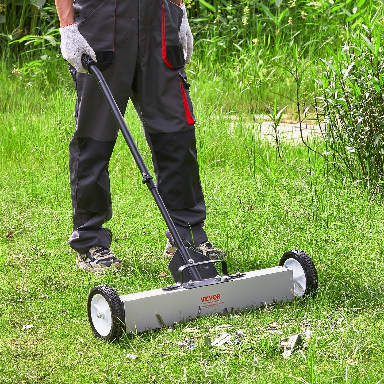 24-Inch Magnetic Sweeper with Wheels, 50 lbs Capacity, with Telescoping Magnetic