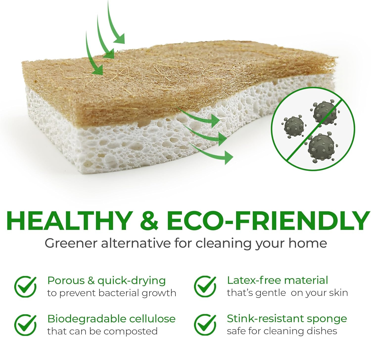 AIRNEX Natural Kitchen Sponges (12 Pack) – Biodegradable Cellulose & Coconut Scr