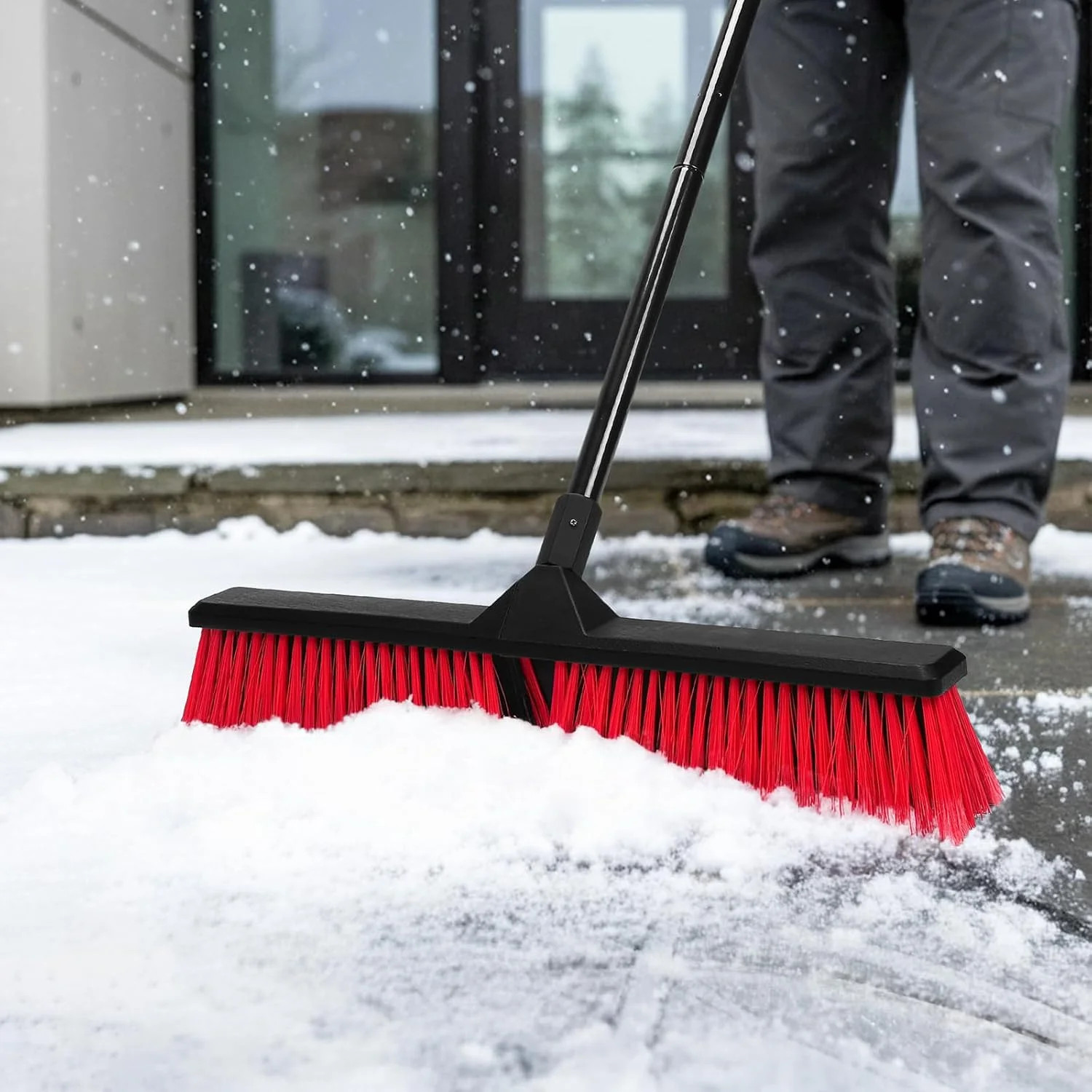 24″ Push Broom with 63″ Long Handle, Heavy Duty Broom for Floor Sweeping, Stiff