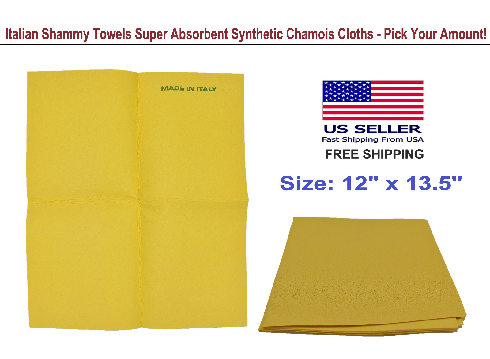 Original Italian Shammy Towels Super Absorbent Cloth 12 x 13.5″ 3,6,12 cloths