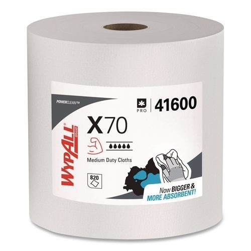 WypAll X70 Cloths, Jumbo Roll, Perforated, 12.4 x 12.2, White, 820 Towels/Roll