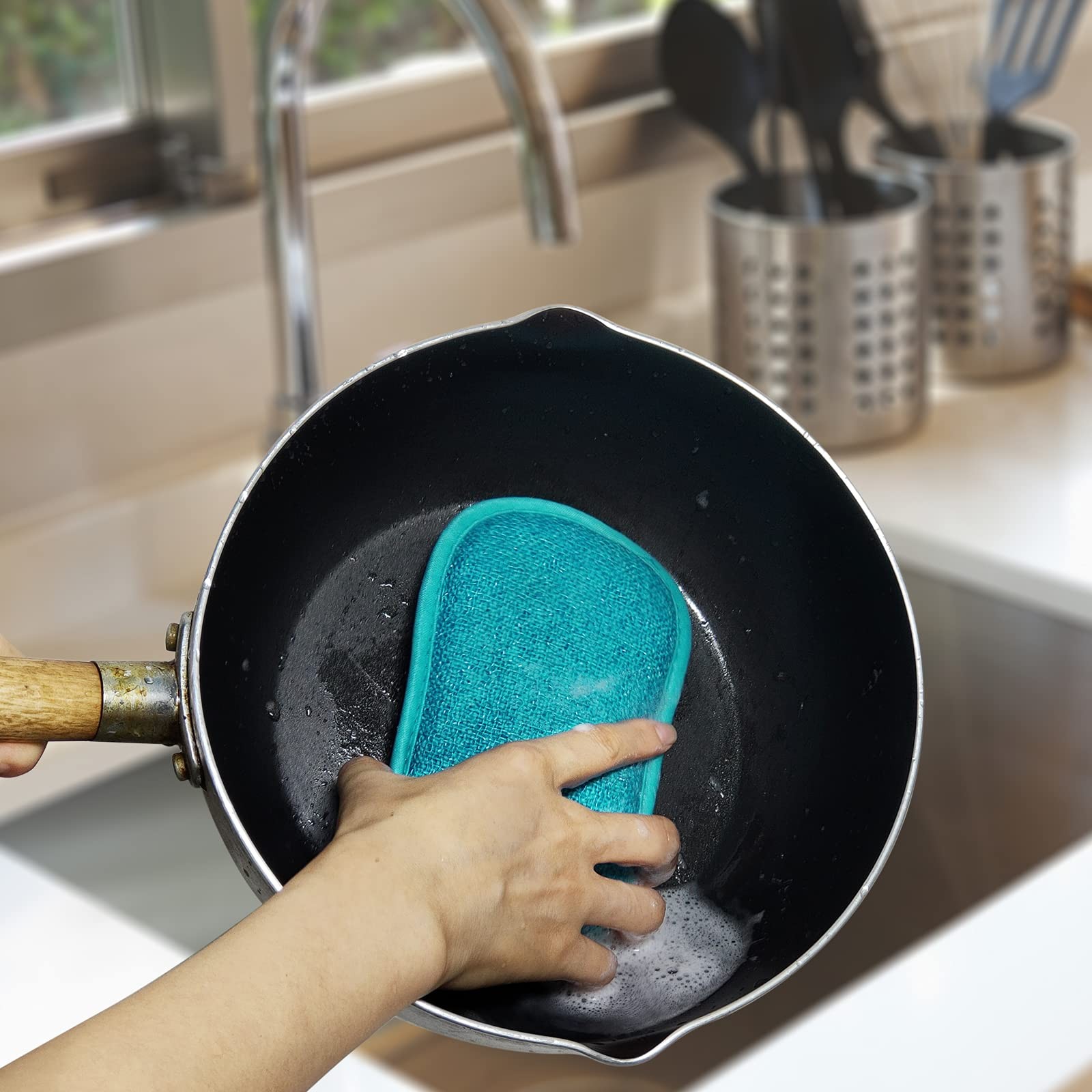 Kitchen Dish Sponge Scrubber Non Scratch Dishcloth No Odor Reusable Washable Mul