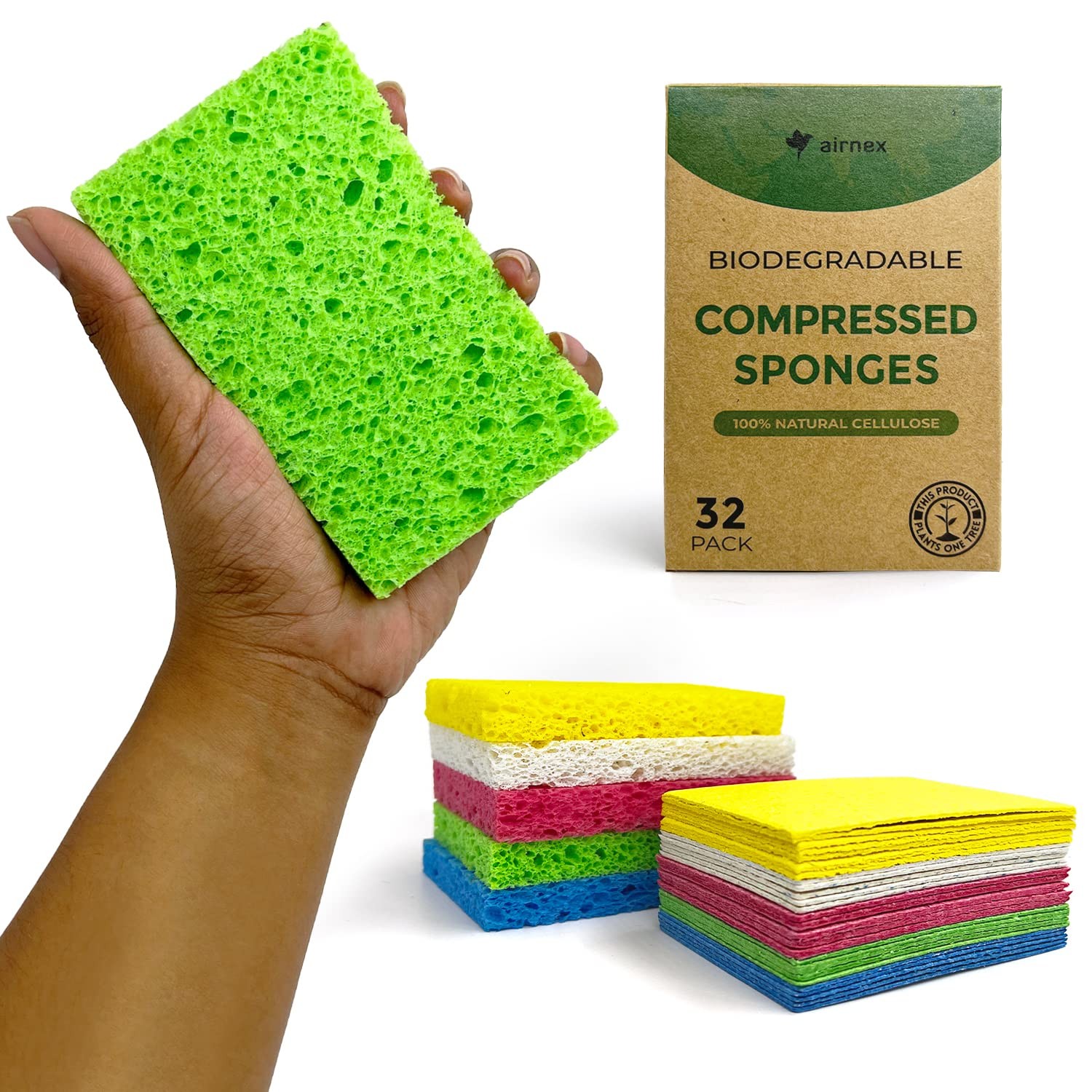 32 PCS Pop Up Compressed Cellulose Kitchen Sponges Biodegradable Multi