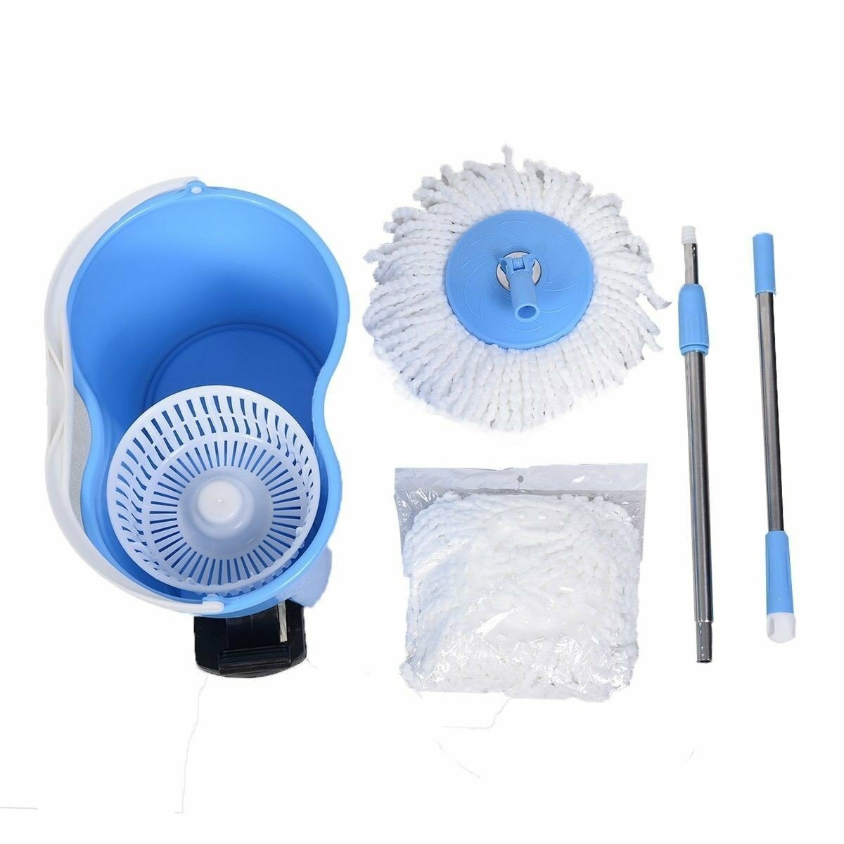 Felji Microfiber Spin Mop Easy Floor Mop with Bucket and 2 Heads