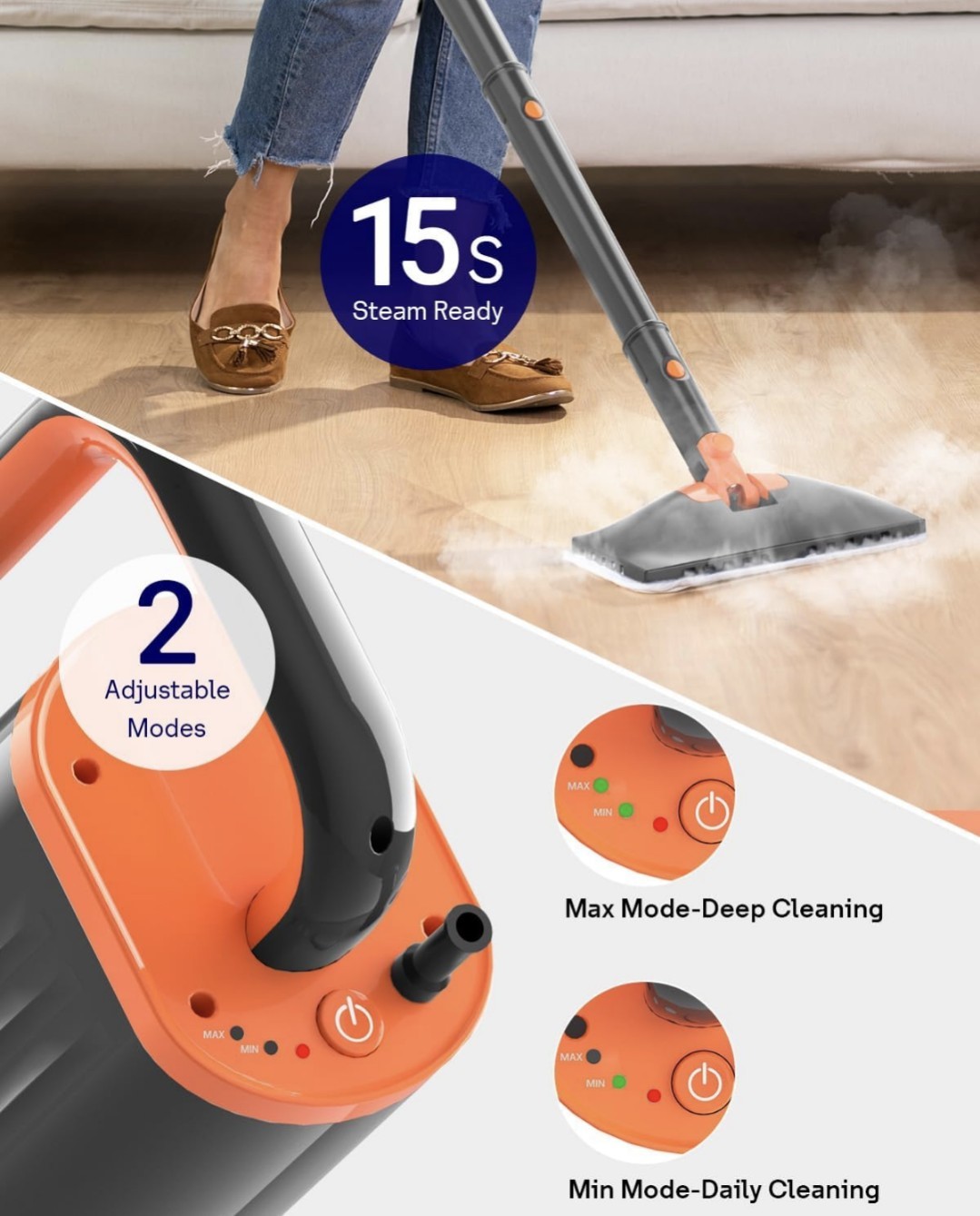 20-in-1 Steam Mop Floor Cleaner with Attachments for Tile, Carpet, Glass, Grout