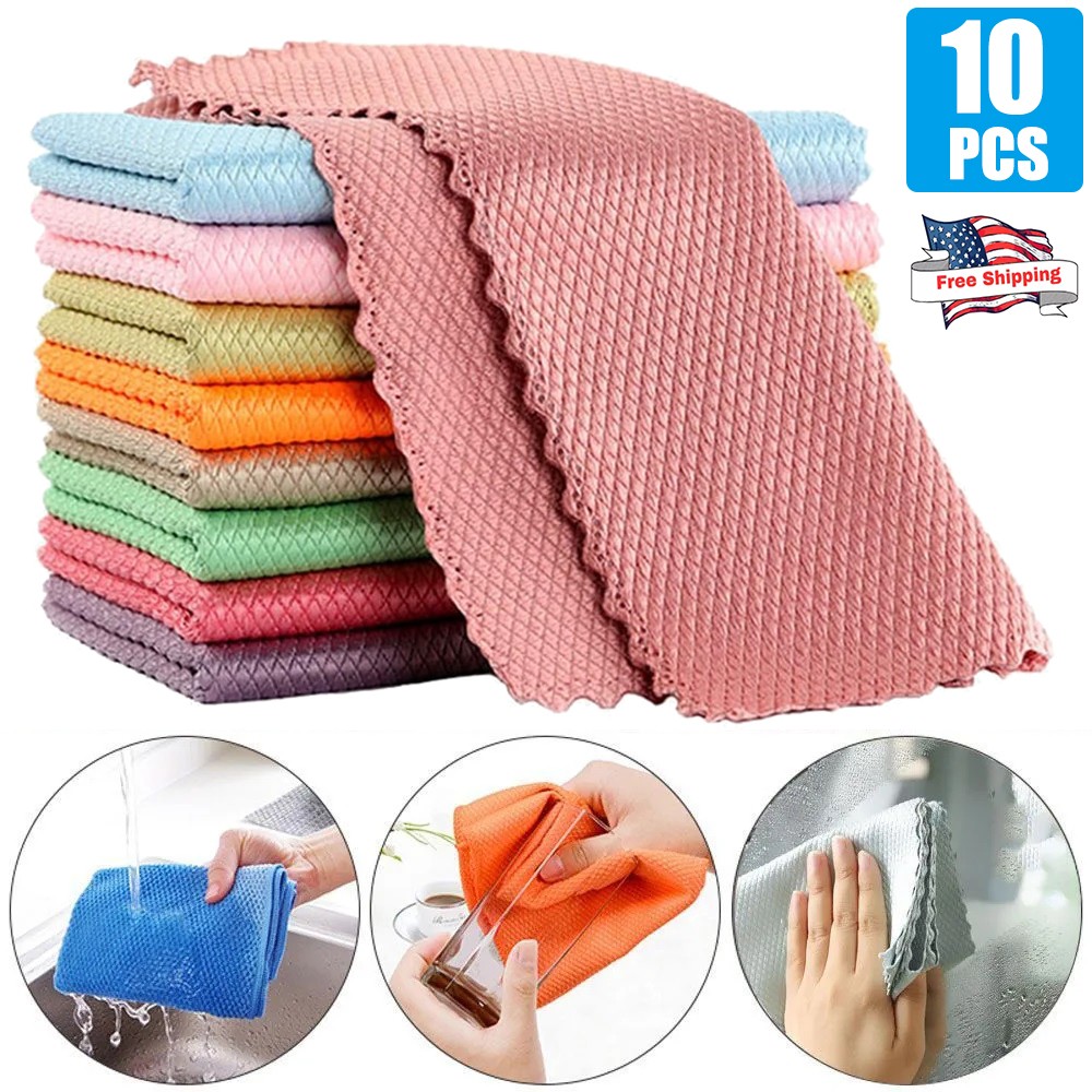 10x Fish Scale Streak Free Magic Glass Window Microfiber Cleaning Cloth Cleaner