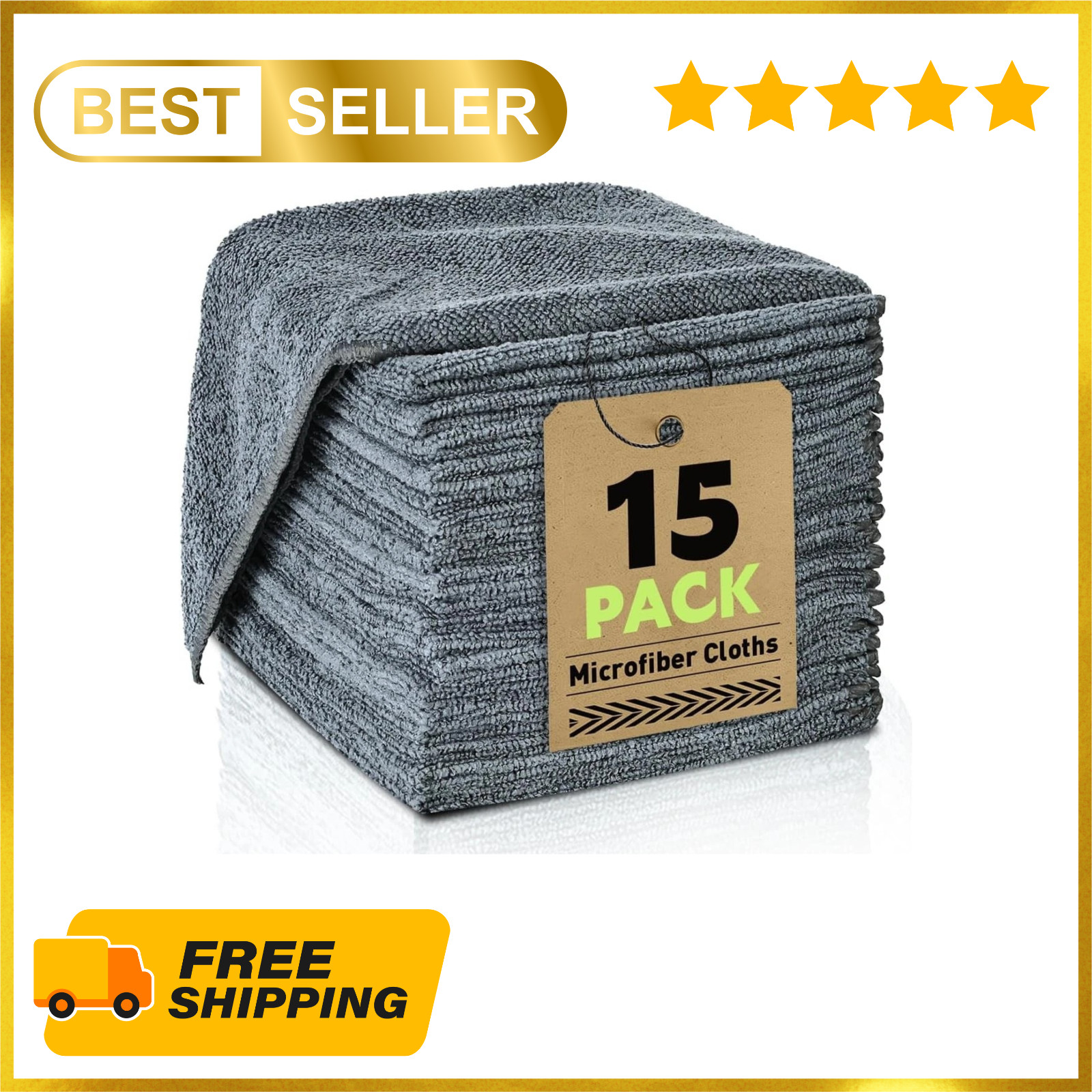 Microfiber Cleaning Cloths Bulk-15 Pack, Gray Microfiber Towels for Cars, Ultra