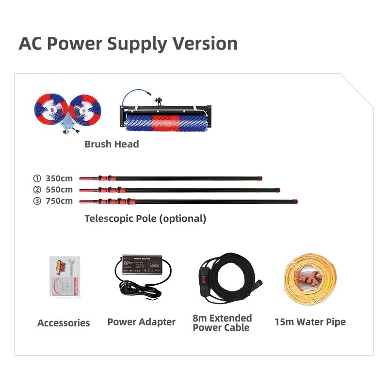 24ft Solar Panel Cleaning Brush – 400 RPM Water-Fed, AC/Battery Powered