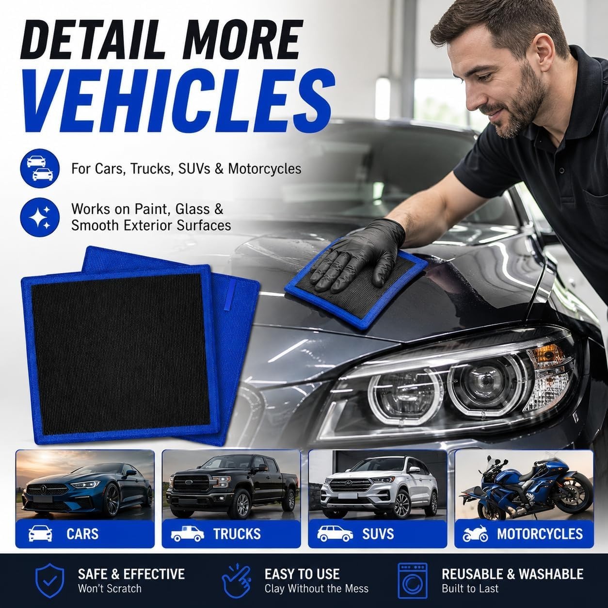 Clay Towel 2 Pack 12 X 12 Inch, Clay Bar Towel for Auto Detailing Microfiber Car