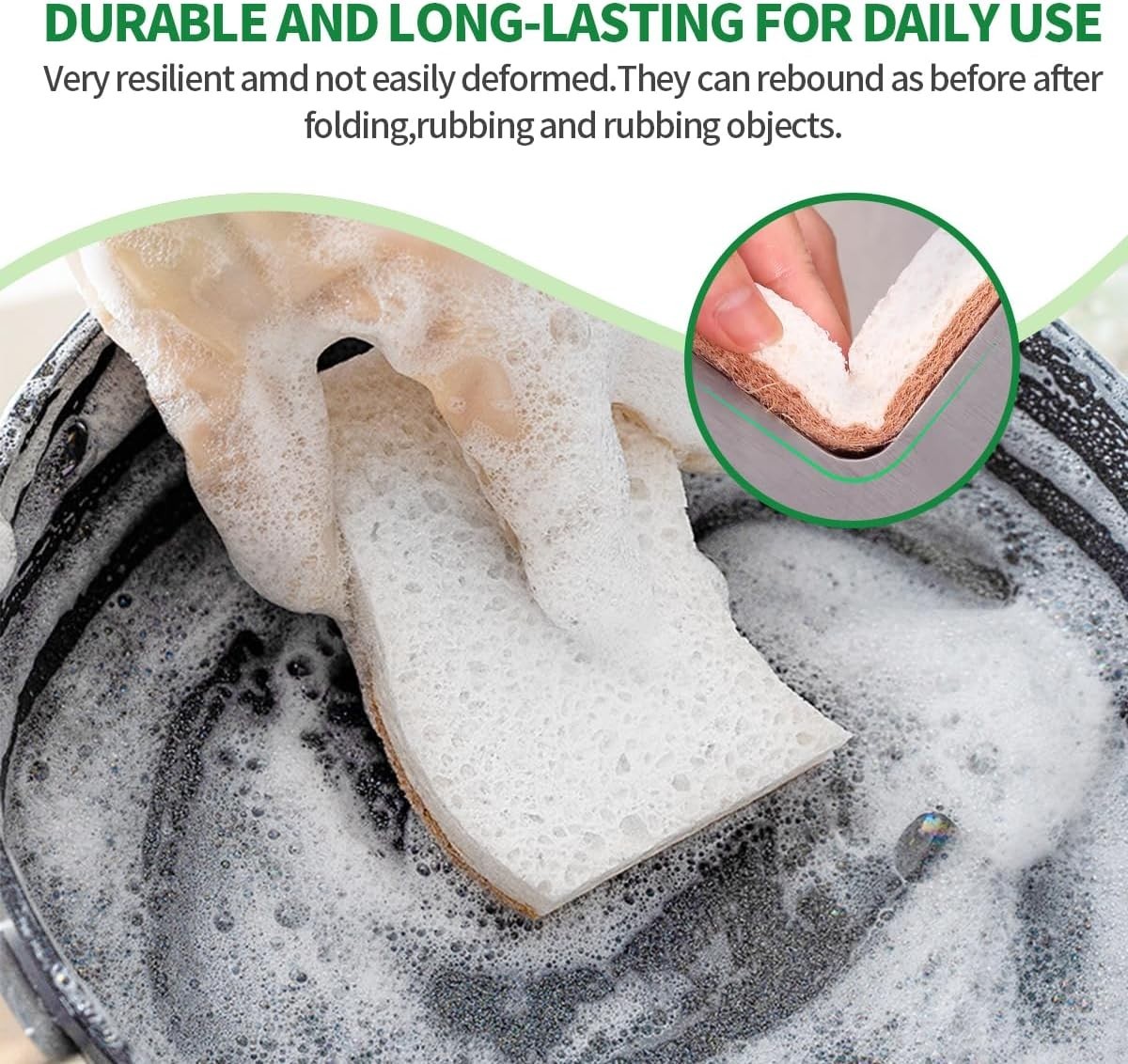 Natural Plant-Based Dish Sponges Pack of 12 Eco-Friendly Cellulose & Coconut …