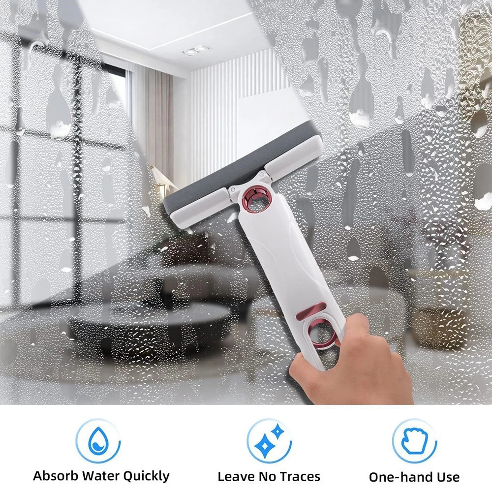 Portable Mini Cleaning Mop with 2 Sponge Heads & Squeeze Handle Wet Dry