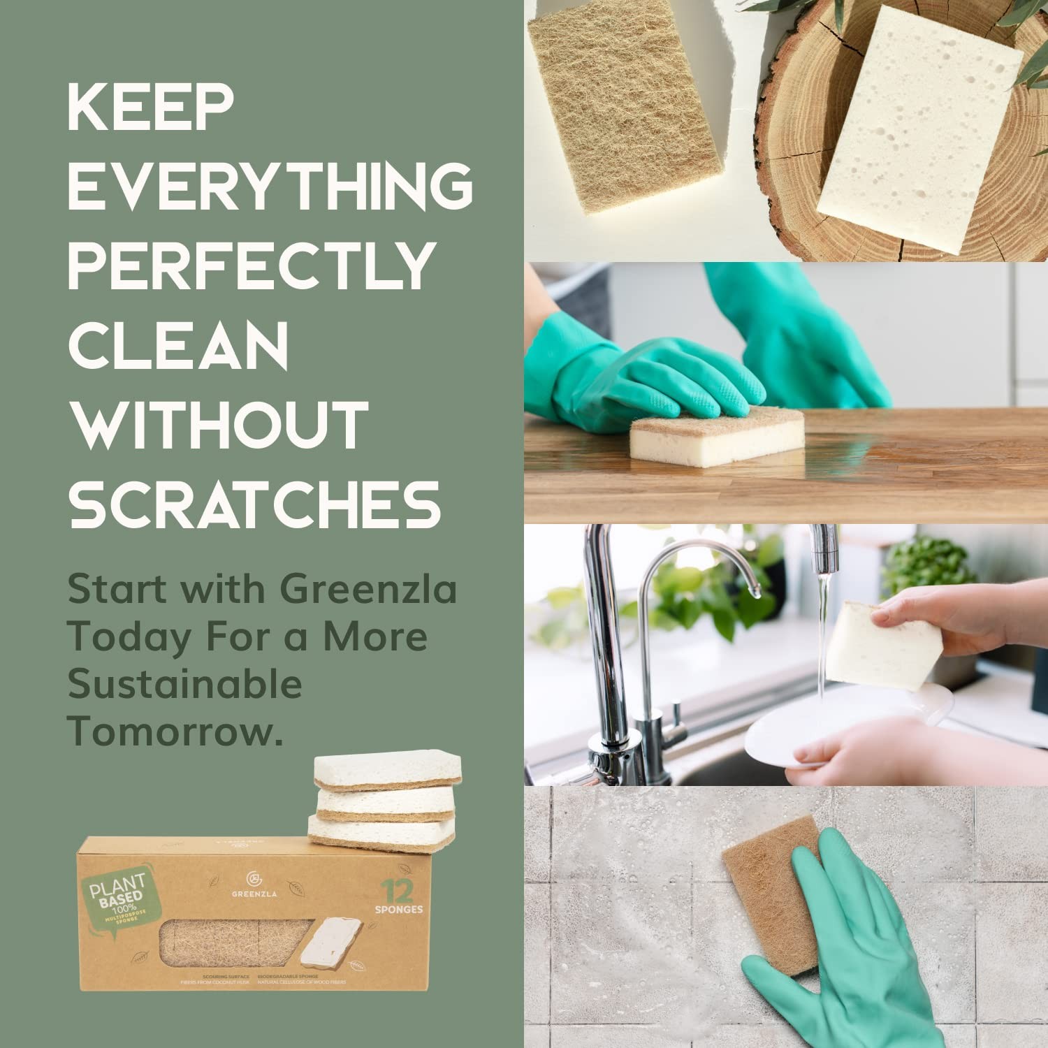 12 Pack Kitchen Sponges, PlantBased Dish Sponges, NonScratch Sisal Hemp Scour…