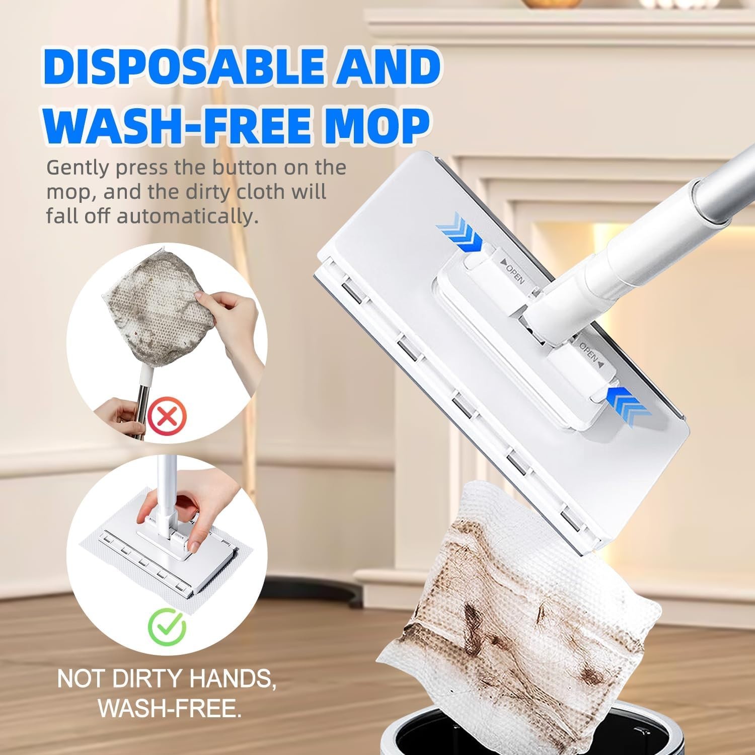 NEW Mini Mop with 39in Handle Zero-Touch Gap Dust Cleaner and Lock Head