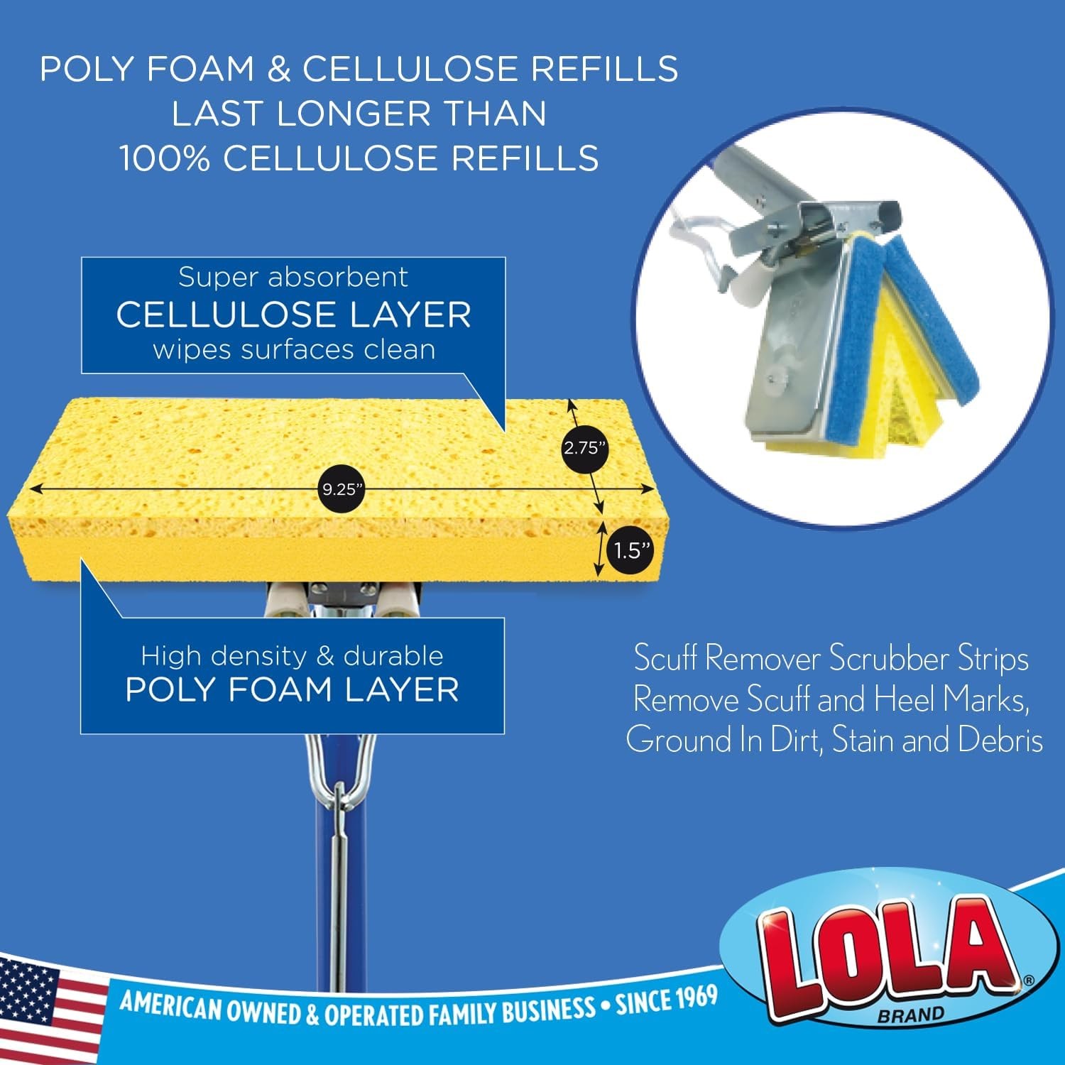 Cellulose Squeezematic Butterfly Sponge Mop Refill, 9″, 2 Pack, Floor Cleaning,