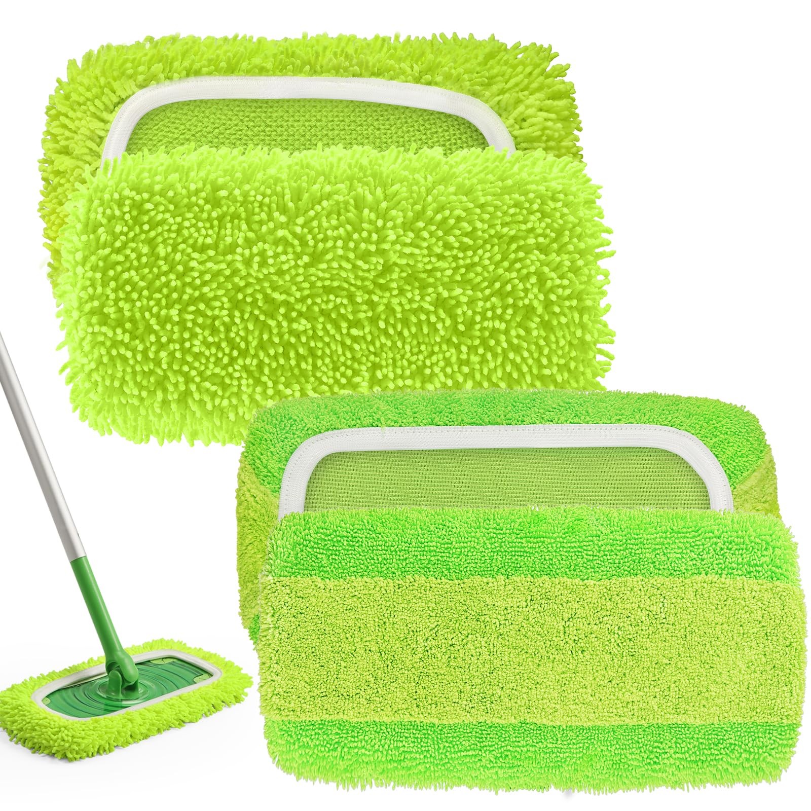 2-in-1 Reusable Microfiber Mop Pads with Swiffer Sweeper for Wet Mopping & Dr…