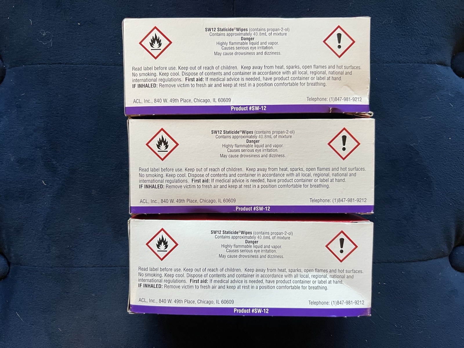 Acl Staticide Wipes Sw12 Anti-Static Wipes 3 Boxes Of 24