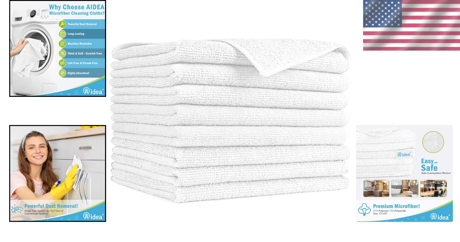 Versatile Microfiber Cleaning Towels – 8PK, 12x16in, Scratch-Free & Absorbent