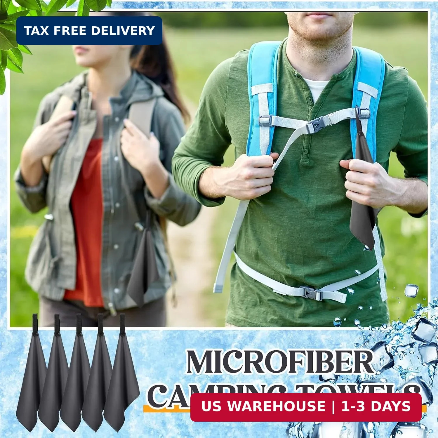 10 Count Quick Dry Microfiber Camping Towels 25×32 cm Travel Hand and Face Towel