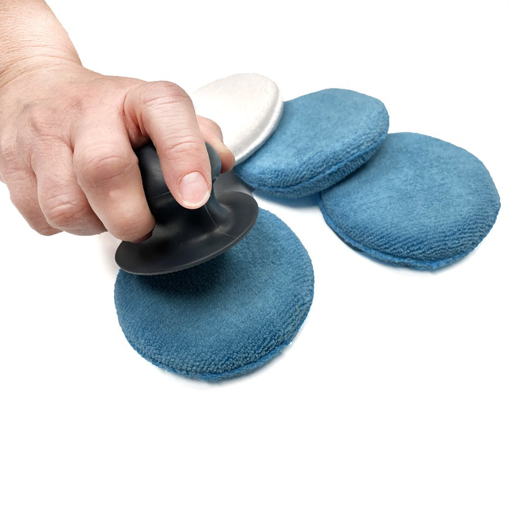 Car Waxes Microfiber Applicator Pad W/ Handle Reusable Washable White, 5 Count