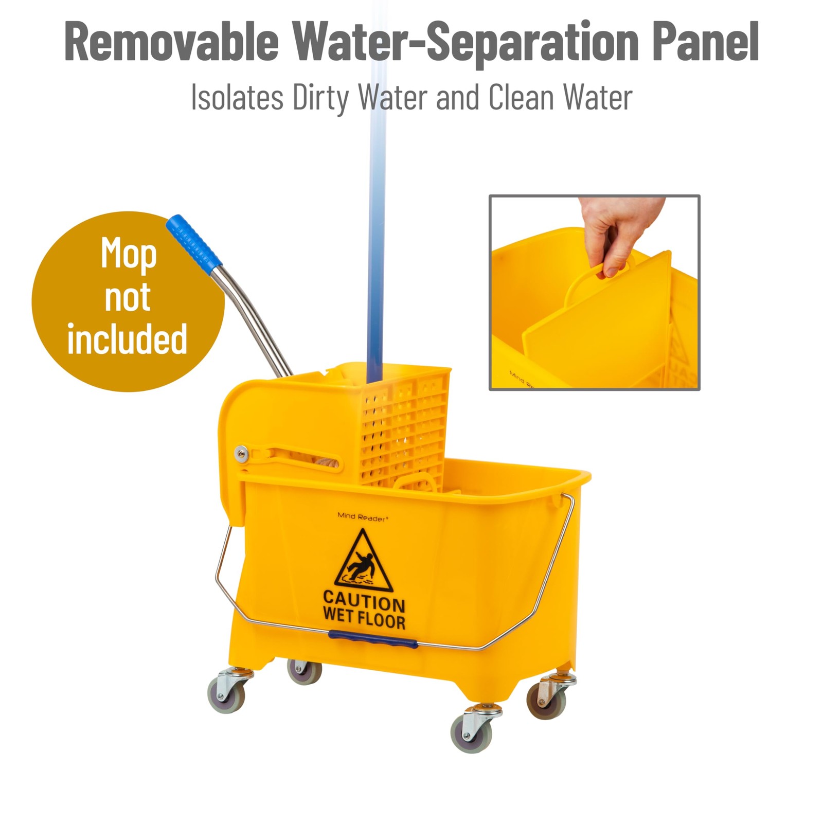 Mind Reader Mop Bucket, 22 Qt (5.5 Gallon) 16.25″L x 10.75″W x 24.5″H, Yellow