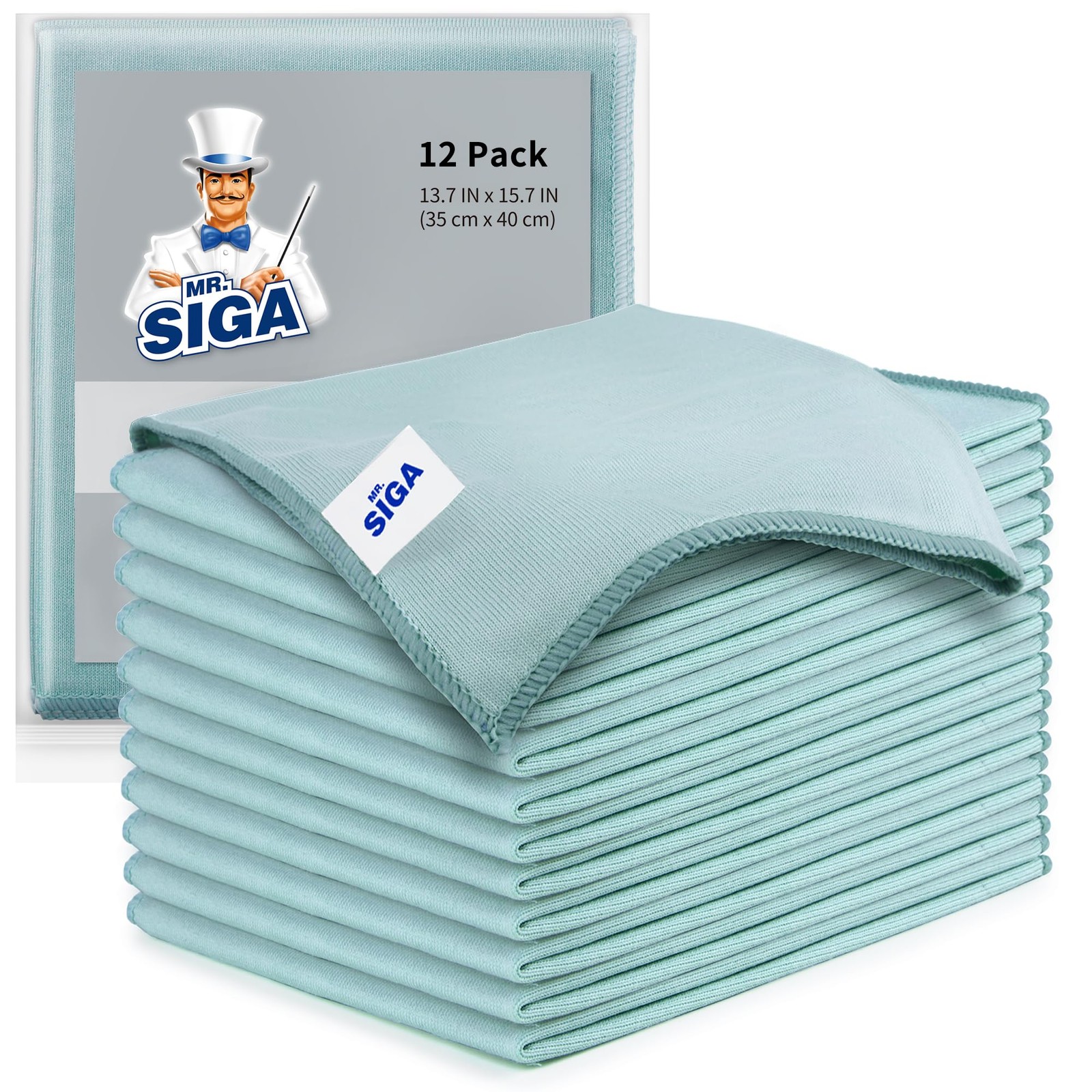 MR.SIGA Ultra Fine Microfiber Cloths for 12 Pack-13.7 X 15.7 inch, Green
