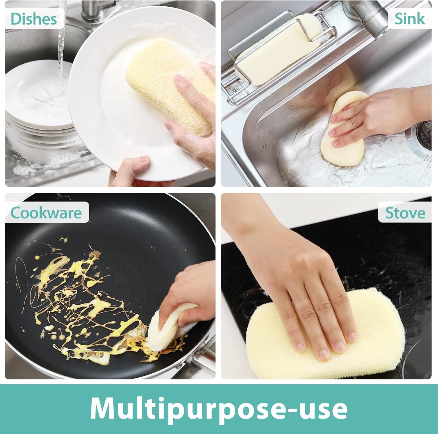 Sponges Kitchen Scrub Dish Sponge Scouring Pad, 12 Pack Cleaning Brush Scrubber